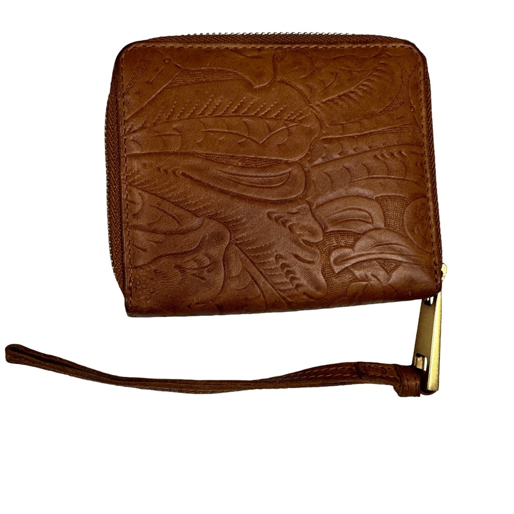 Margot Brown Leather‎ Wallet tooled small zip wristlet
